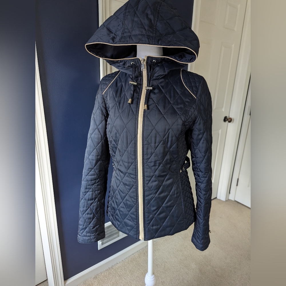 Nautica Quilted Hooded Puffer Jacket in Navy with Contrast Trim